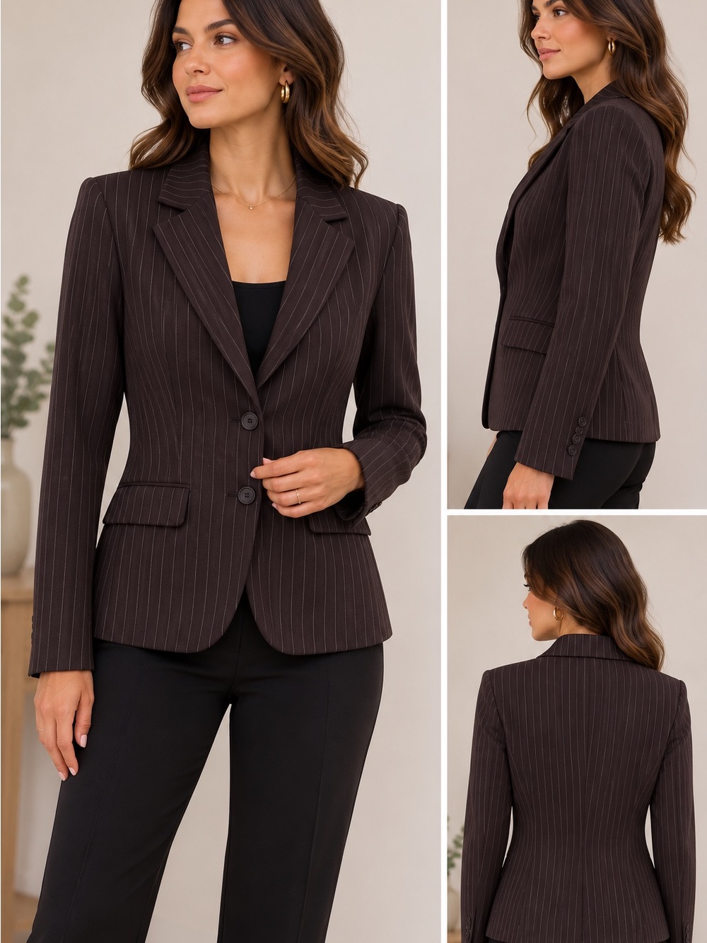 Maxime Brown Pinstripe Tailored Blazer